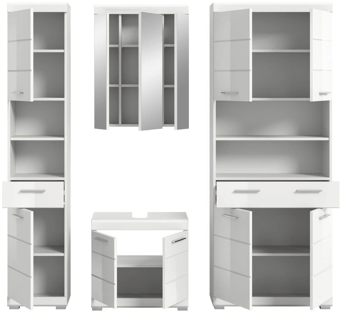 BADEZIMMER 4-teilig  in 171 cm  - Weiß Hochglanz/Silberfarben, MODERN, Glas/Holzwerkstoff (171cm) - MID.YOU