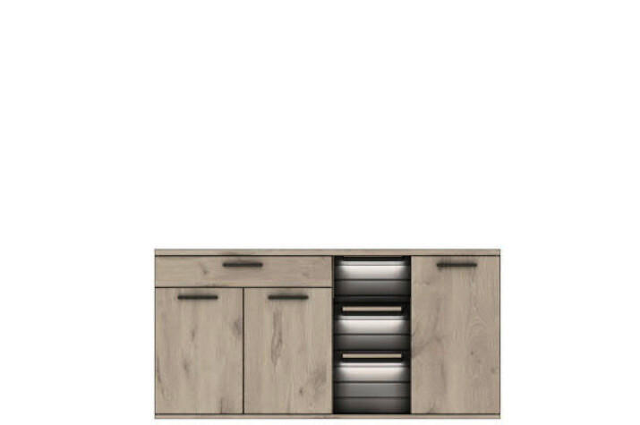 KOMODA, siva, barve hrasta  - siva/barve hrasta, Design, kovina/leseni material (175/87/44cm) - Hom`in