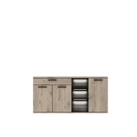 KOMODA, siva, barve hrasta  - siva/barve hrasta, Design, kovina/leseni material (175/87/44cm) - Hom`in
