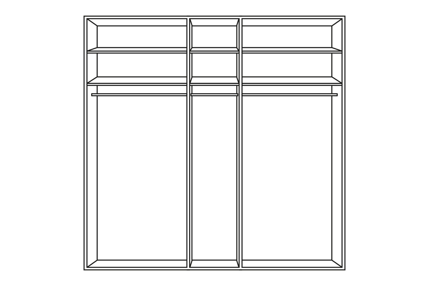 SCHWEBETÜRENSCHRANK 225/235/65 cm 3-türig - Eichefarben/Grau, Basics, Glas/Holzwerkstoff (225/235/65cm) - Cantus
