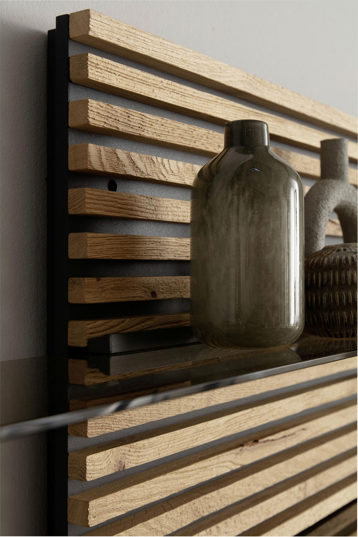WOHNWAND 3-teilig  in Weiß, Eichefarben  323/202/39 cm  - Eichefarben/Weiß, Design, Glas/Holz (323/202/39cm) - Schöner Wohnen