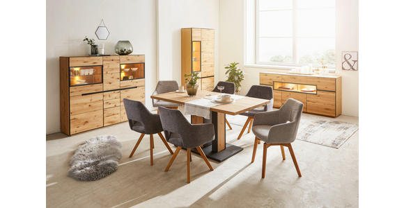 ARMLEHNSTUHL  in Webstoff  - Eichefarben/Hellgrau, Design, Holz/Textil (57/84/57cm) - Voleo