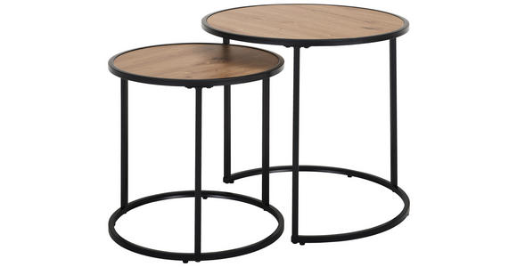 BEISTELLTISCHSET rund Schwarz, Eiche Artisan  - Schwarz/Eiche Artisan, Basics, Holzwerkstoff/Metall (50/40/50/40/45.5/39cm) - Carryhome