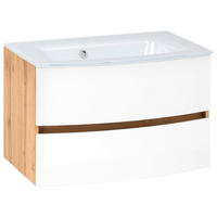 Bază Cu Lavoar 80 cm - alb/culoare lemn stejar, Konventionell, sticlă/material pe bază de lemn (80cm) - Held