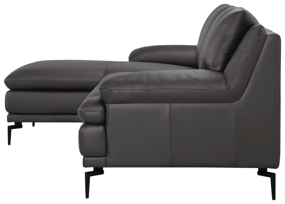 ECKSOFA Grau Echtleder  - Schwarz/Grau, Design, Leder (158/248cm) - MID.YOU