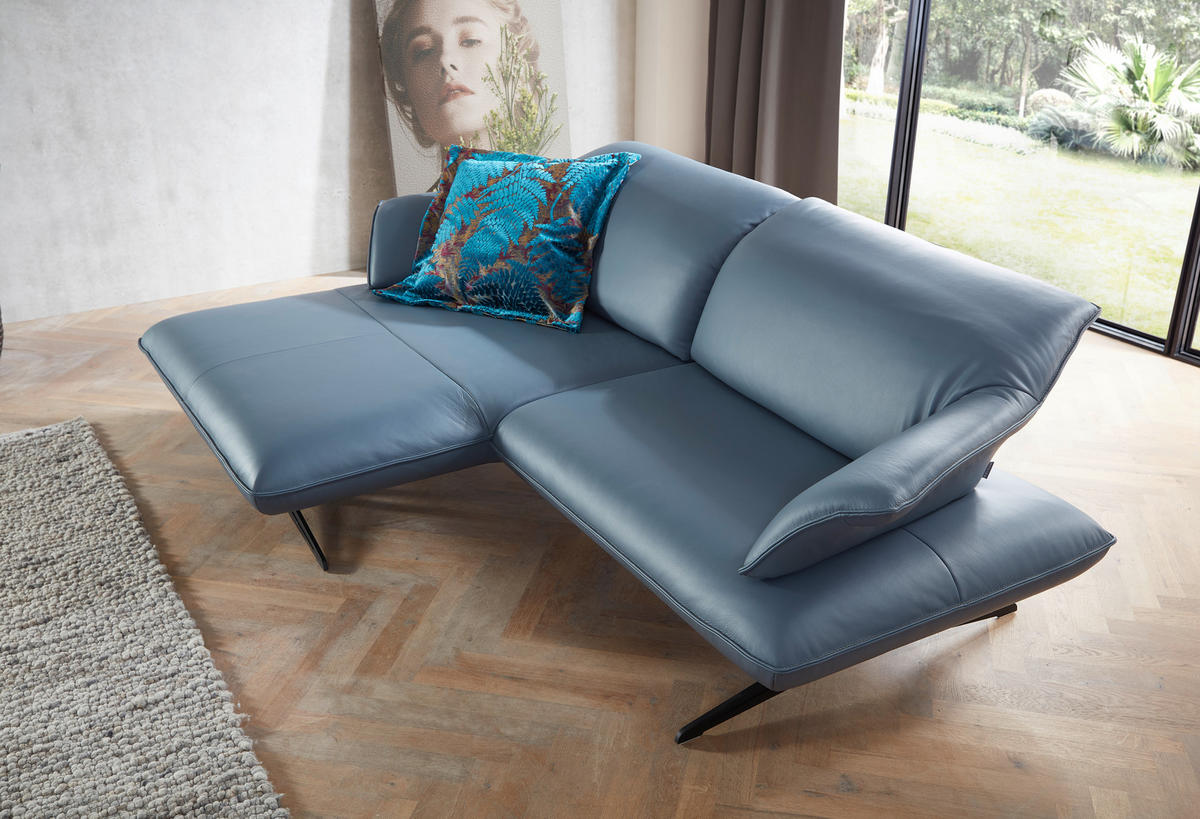 ECKSOFA in Echtleder Blau  - Blau/Beige, Design, Leder/Metall (252/169cm) - Koinor