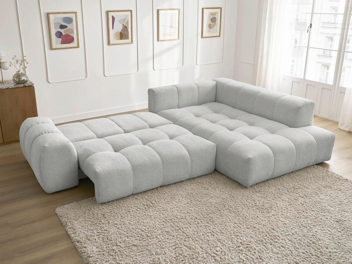 ECKSCHLAFSOFA EVEREST  mit Rücken echt, Armteil links, Armteil rechts Flachgewebe Hellgrau  - Hellgrau/Schwarz, MODERN, Kunststoff/Textil (320/212cm)