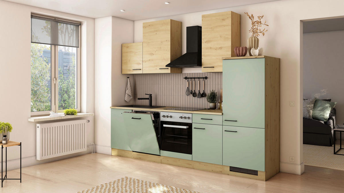 KUCHYNSKÝ BLOK 280 cm - čierna/trstinovozelená, Trend, kov/kompozitné drevo (280cm) - FlexWell