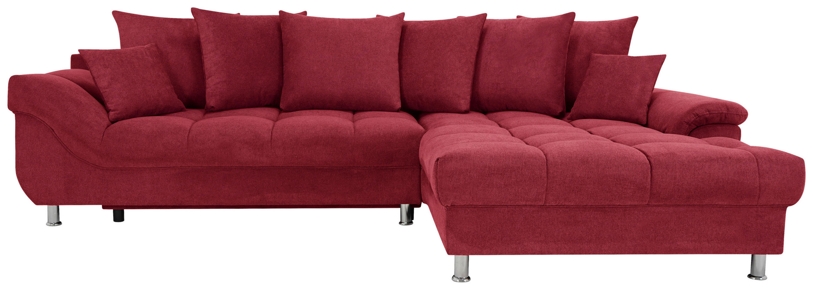 ECKSOFA in Flachgewebe, Mikrofaser Rot  312/198 cm  - Chromfarben/Rot, Design, Kunststoff/Textil (312/198cm) - Livetastic