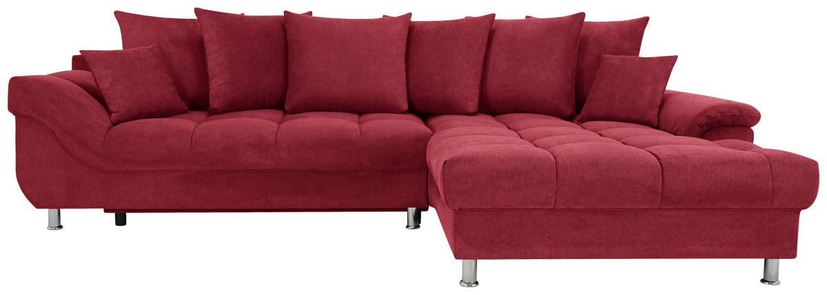 ECKSOFA Rot Flachgewebe, Mikrofaser  - Chromfarben/Rot, Design, Kunststoff/Textil (312/198cm) - Livetastic