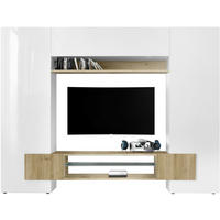 ANSAMBLU MOBILIER CAMERA DE Z in culoare lemn stejar, alb lucios intens  - culoare lemn stejar/alb lucios intens, Modern, plastic/material pe bază de lemn (258/191/37cm) - Carryhome