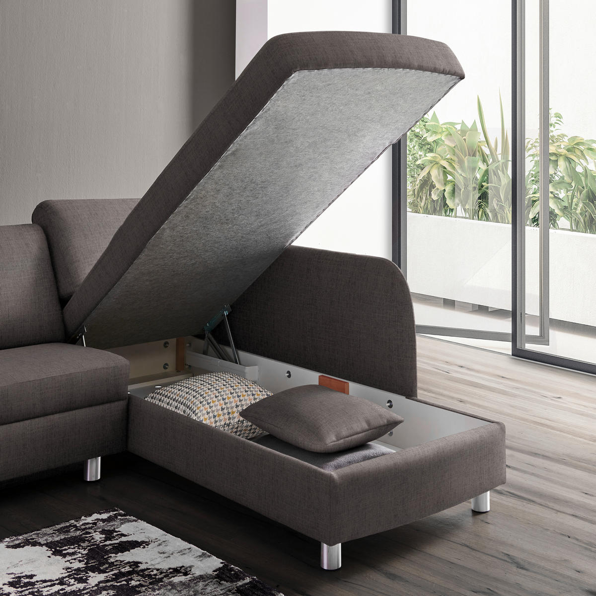 ECKSOFA in Chenille Grau  227/208 cm  - Alufarben/Grau, KONVENTIONELL, Textil/Metall (227/208cm) - Sedda