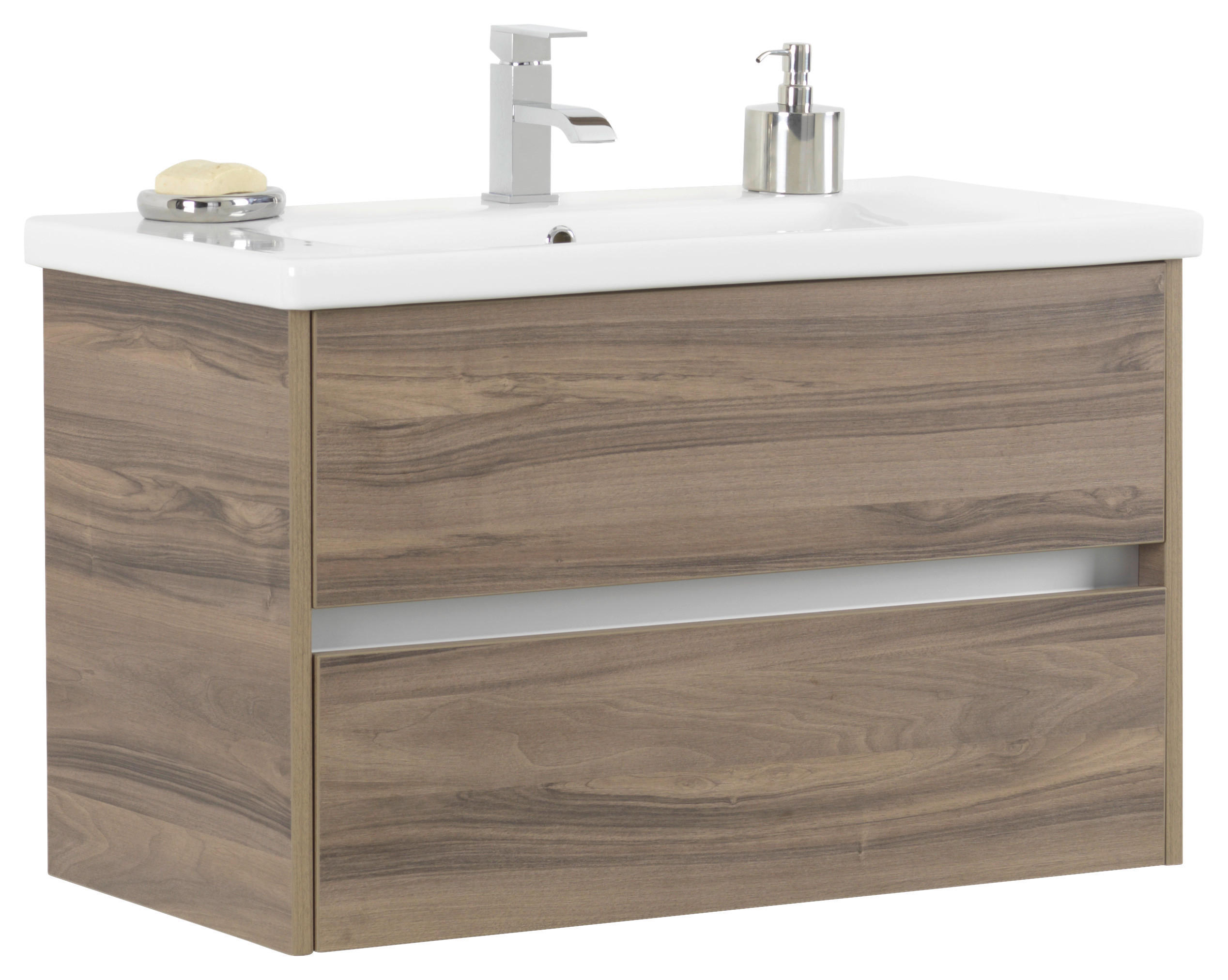 WASCHTISCHKOMBI 90 cm  - Nussbaumfarben/Weiß, Basics, Keramik/Holzwerkstoff (90cm) - Voleo