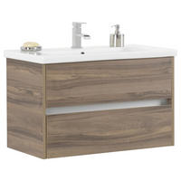 WASCHTISCHKOMBI 90 cm  - Nussbaumfarben/Weiß, Basics, Keramik/Holzwerkstoff (90cm) - Voleo