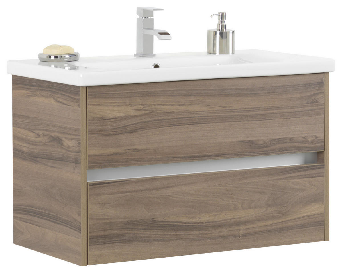 WASCHTISCHKOMBI 90 cm  - Nussbaumfarben/Weiß, Basics, Keramik/Holzwerkstoff (90cm) - Voleo