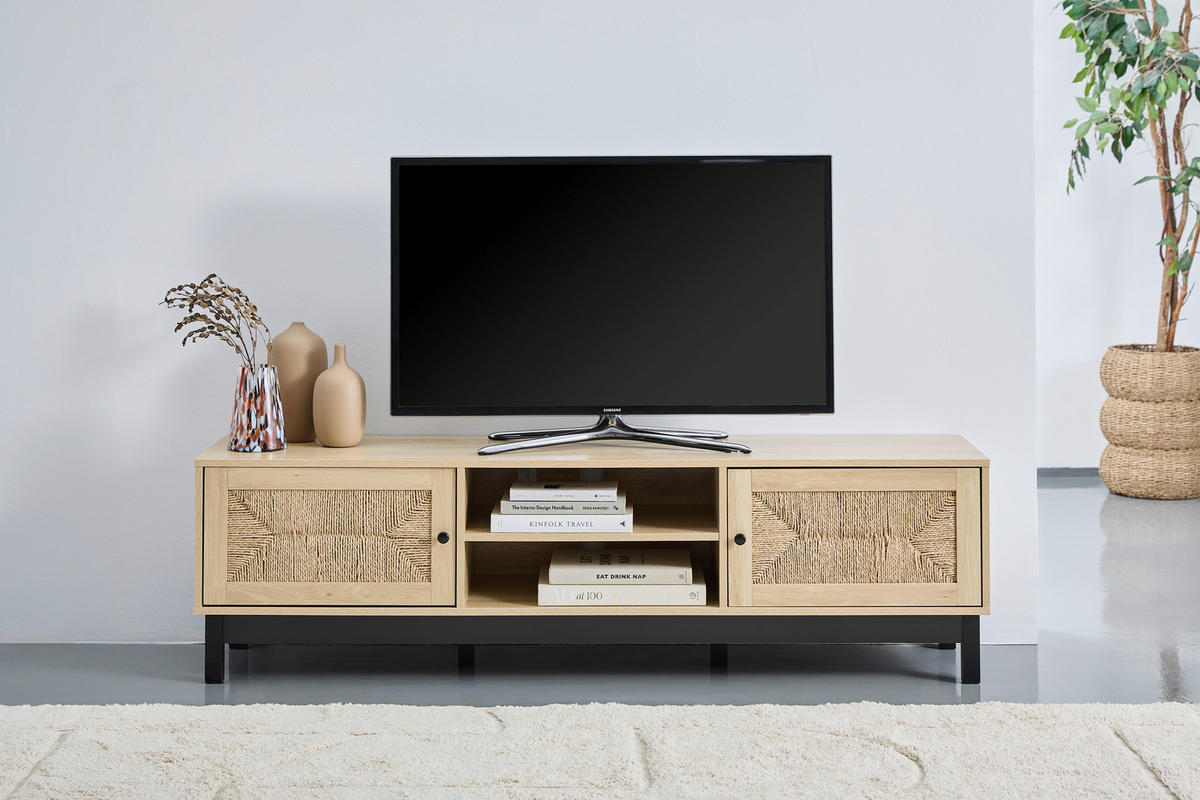 TV-BÄNK  i 160/45/39 cm  - svart/naturfärgad, Natur, metall/papper (160/45/39cm) - MID.YOU