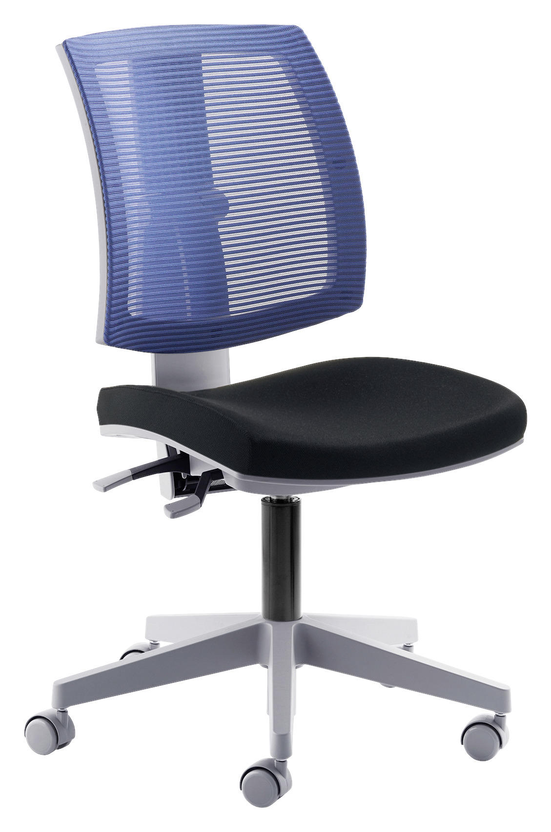 Drehstuhl in Netzbespannung, Webstoff Blau, Grau, Schwarz