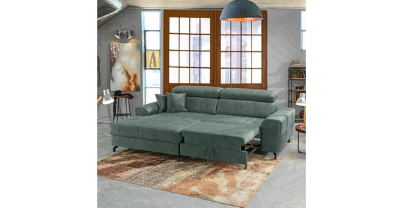 ECKSOFA Mintgrün Velours - Schwarz/Mintgrün, Design, Textil/Metall (181/267cm) - Carryhome