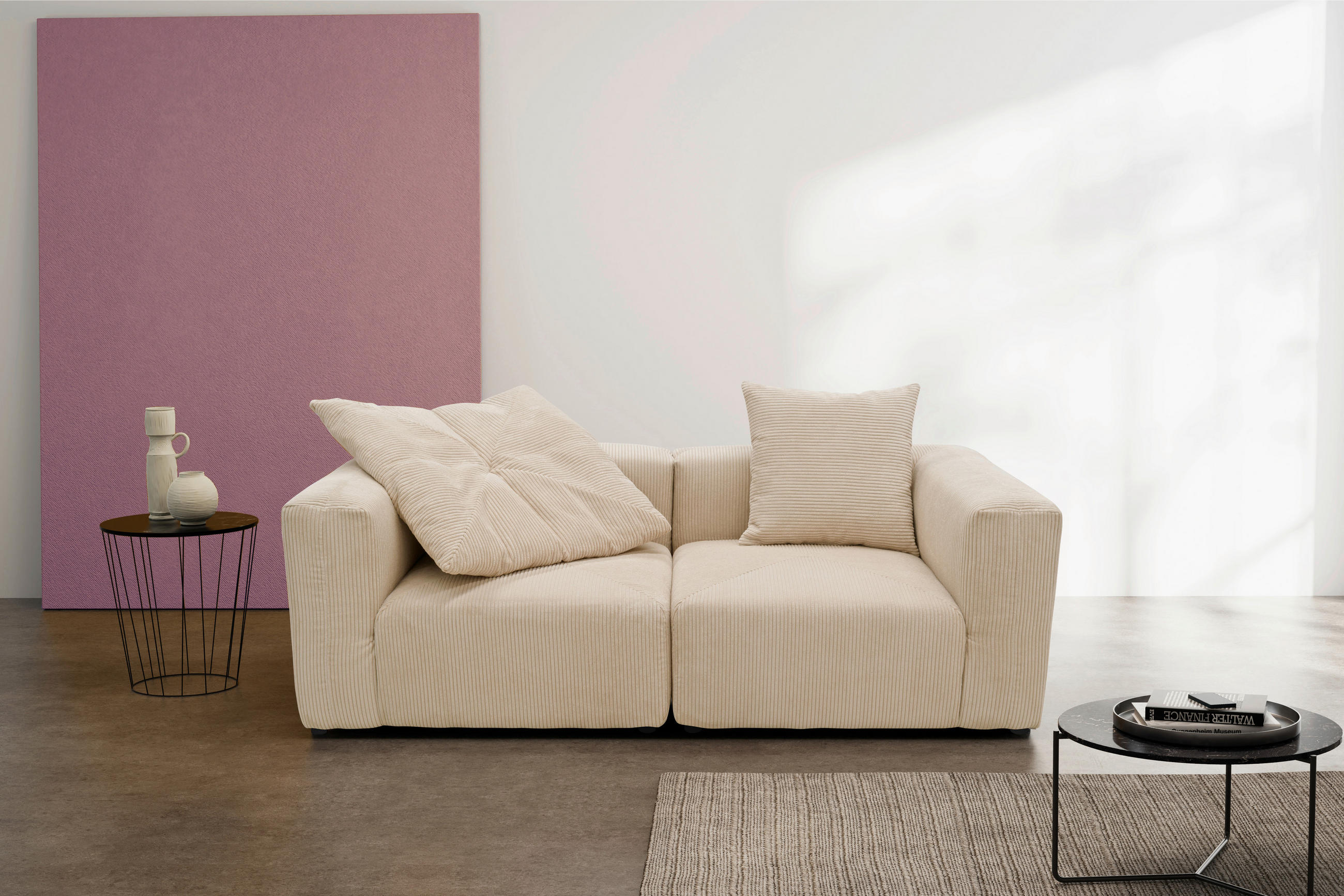2-SITZER-SOFA in Cord, Mikrofaser Creme  - Creme/Schwarz, Design, Kunststoff/Textil (216/69/108cm) - MID.YOU