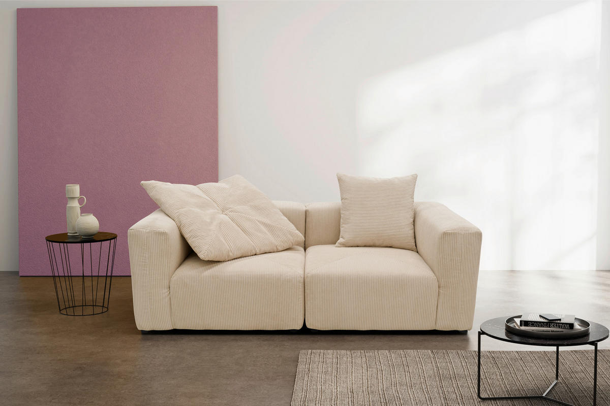 2-SITZER-SOFA in Cord, Mikrofaser Creme  - Creme/Schwarz, Design, Kunststoff/Textil (216/69/108cm) - MID.YOU
