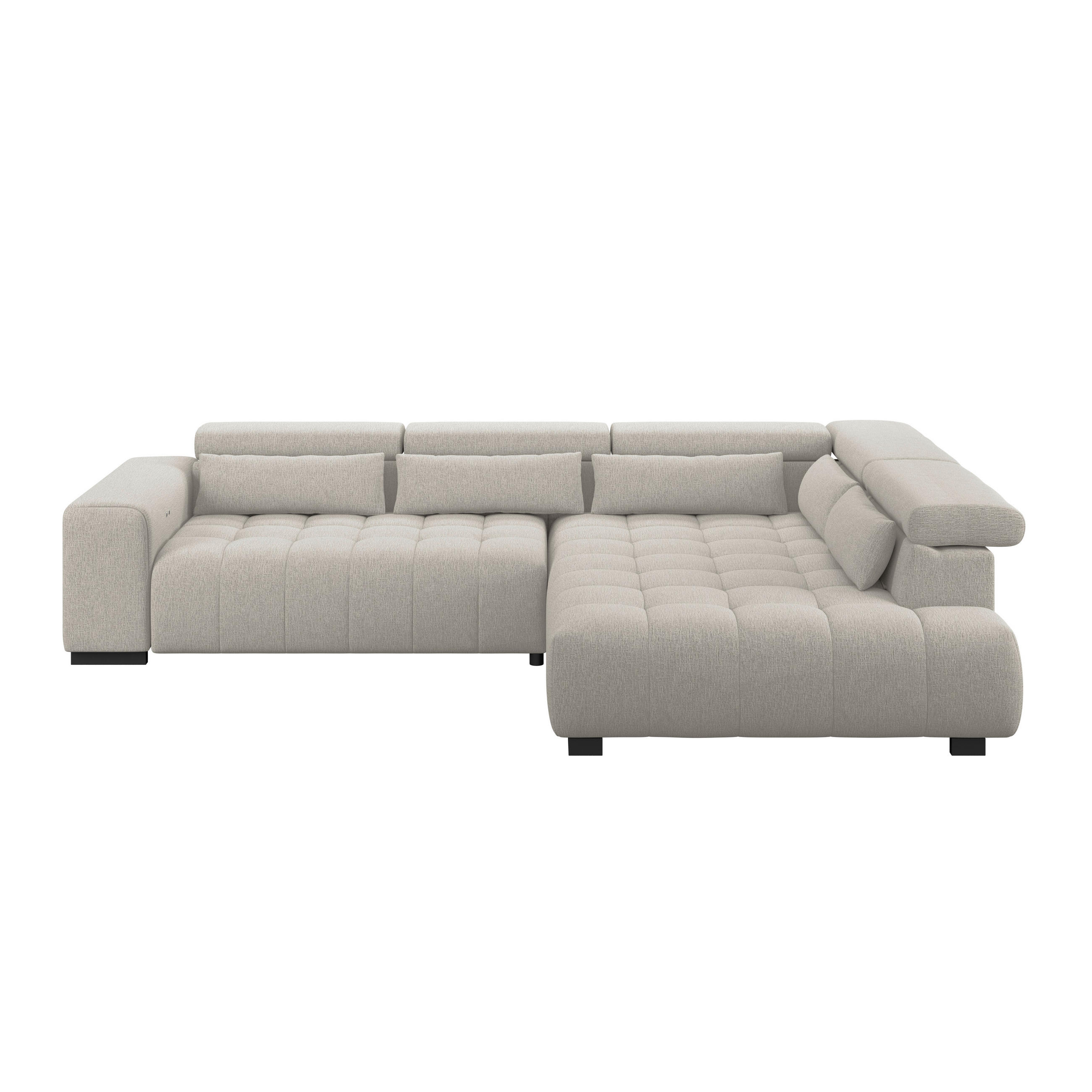 ECKSOFA MATERA Beige Chenille, Struktur Nierenkissen, Kopfteilverstellung, Sitzvorzug  - Beige/Schwarz, Trend, Holz/Textil (311/226cm) - MID.YOU