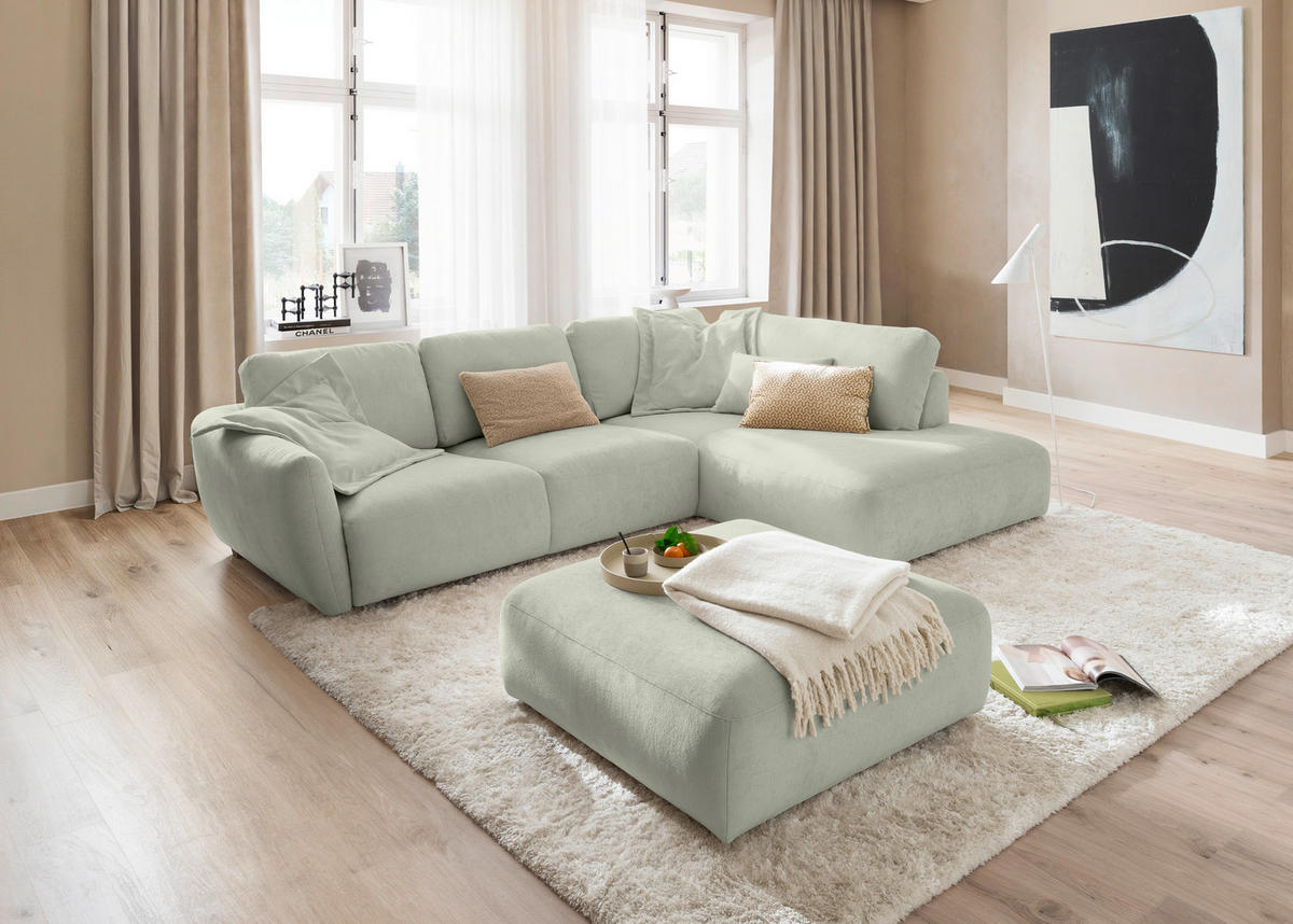 ECKSOFA  in Chenille Salbeigrün  307/224 cm  - Salbeigrün/Schwarz, KONVENTIONELL, Kunststoff/Textil (307/224cm) - Hom`in