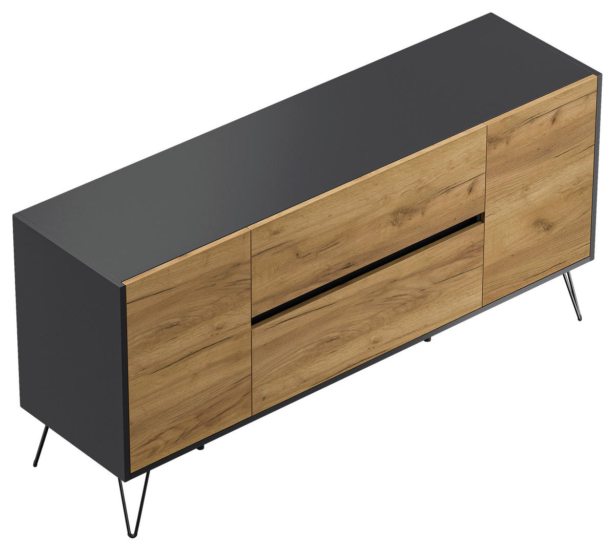 SIDEBOARD Posseik Industrial 155/75,8/42 cm 2 Schublade(n)  - Eichefarben/Graphitfarben, Design, Holzwerkstoff/Metall (155/75,8/42cm) - P & B