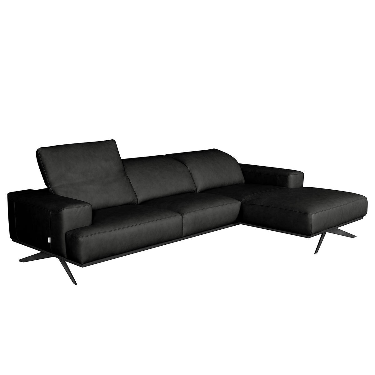 ECKSOFA  in Echtleder Schwarz  295/187 cm  - Schwarz, Design, Leder/Metall (295/187cm) - Livetastic