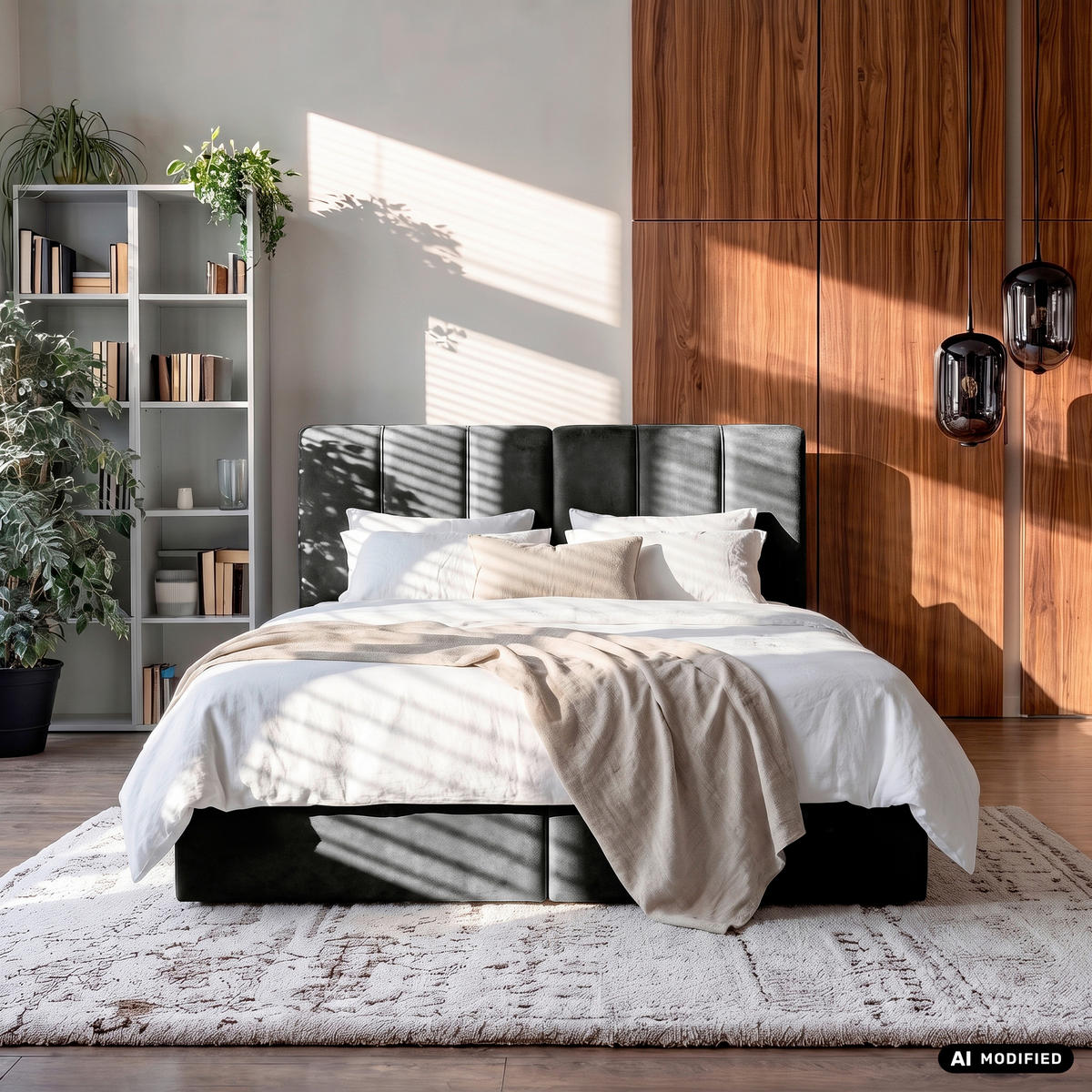 BOXBETT 160/200 cm,  in Anthrazit, gepolstertes Kopfteil, Bettkasten, Topper, Matratze, H3 = fest  - Anthrazit/Schwarz, Design, Holzwerkstoff/Kunststoff (160/200cm) - Esposa