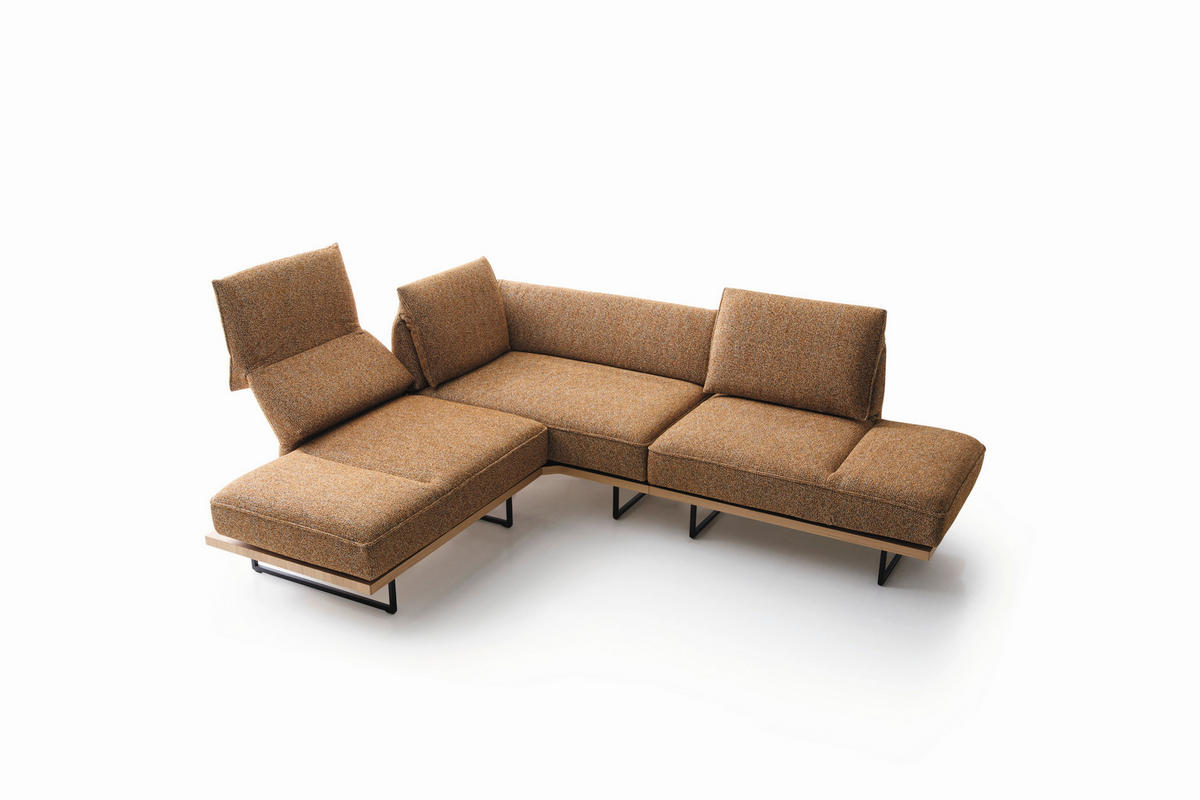 ECKSOFA Dunkelorange Chenille Rücken echt, Armteilverstellung, Relaxfunktion, Drehsitzfunktion  - Dunkelorange/Schwarz, Design, Holz/Textil (209/252cm) - Koinor