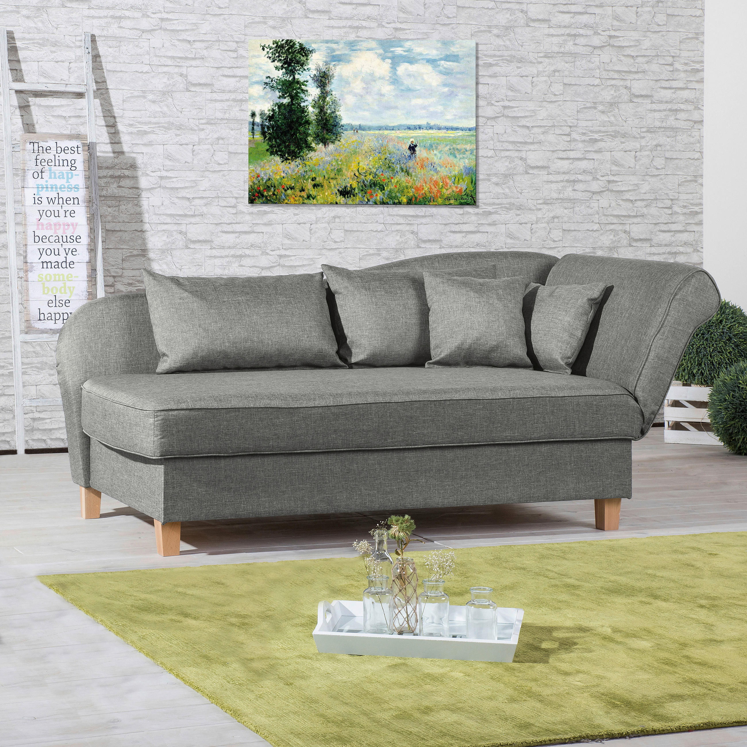 RÉCAMIERE Hellgrau Flachgewebe  - Buchefarben/Hellgrau, Design, Holz/Textil (190/88/82cm) - Max Winzer