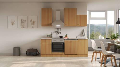 KÜCHENBLOCK 220 cm in Buchefarben - Edelstahlfarben/Beige, MODERN, Holzwerkstoff/Kunststoff (220cm) - FlexWell