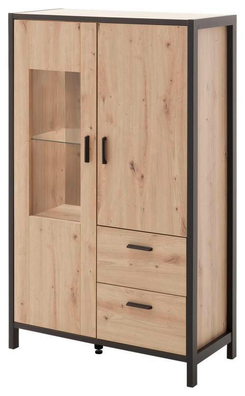 HIGHBOARD Anthrazit, Eichefarben - Eichefarben/Anthrazit, Design, Glas/Holzwerkstoff (86/140/40cm) - Carryhome