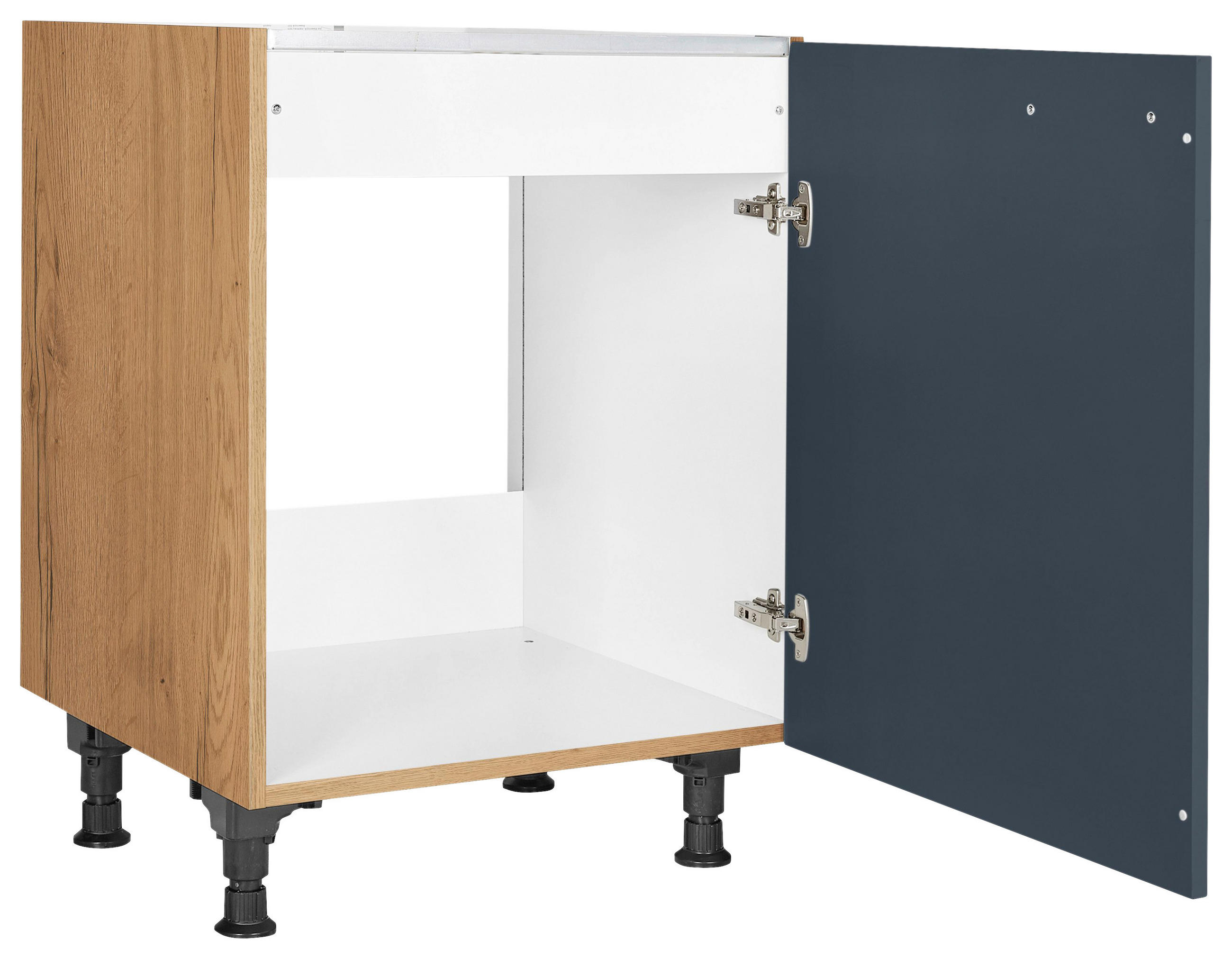 SPÜLENUNTERSCHRANK 60/57/56 cm  in Blau, Eichefarben  - Blau/Eichefarben, MODERN, Holzwerkstoff/Metall (60/57/56cm) - Nobilia
