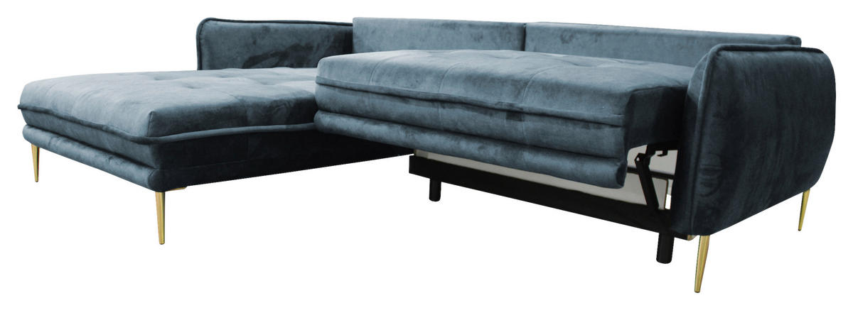 ECKSOFA in Velours Blau  196/264 cm  - Blau/Goldfarben, Design, Textil/Metall (196/264cm) - MID.YOU