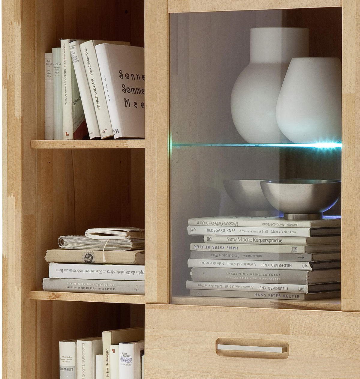 HIGHBOARD  in 98/145/40 cm  - Buchefarben/Alufarben, Design, Glas/Holz (98/145/40cm) - MID.YOU