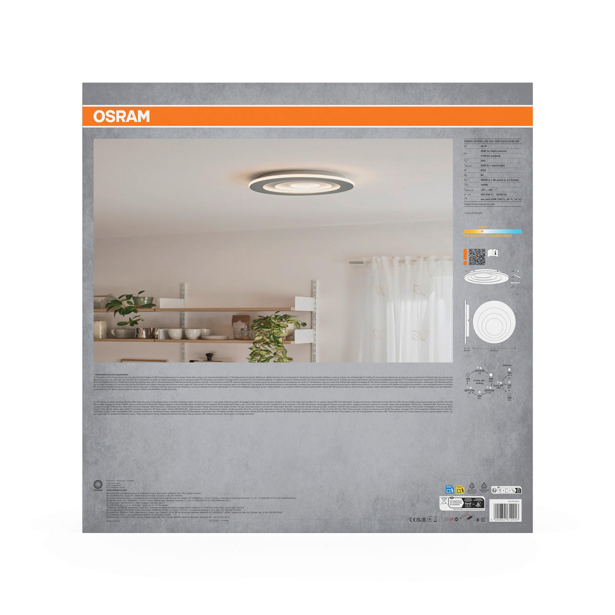 LED-DECKENLEUCHTE Orbis Spiral 50,5/5,6 cm   - Grau, Design, Kunststoff/Metall (50,5/5,6cm) - Osram
