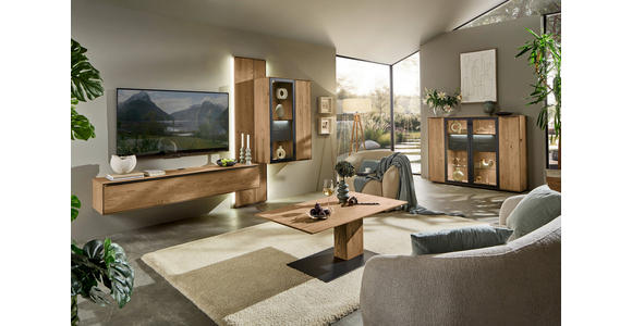 WOHNWAND 3-teilig  in Anthrazit, Kastanienfarben  273,8/205,5/39,5 cm  - Kastanienfarben/Anthrazit, Natur, Glas/Holz (273,8/205,5/39,5cm) - Valnatura