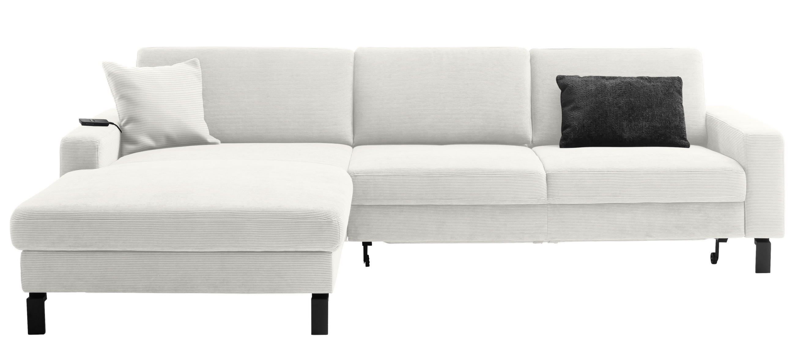 ECKSOFA in Cord Weiss  - Weiss/Schwarz, Design, Textil/Metall (185/298cm) - Pure Home Lifestyle