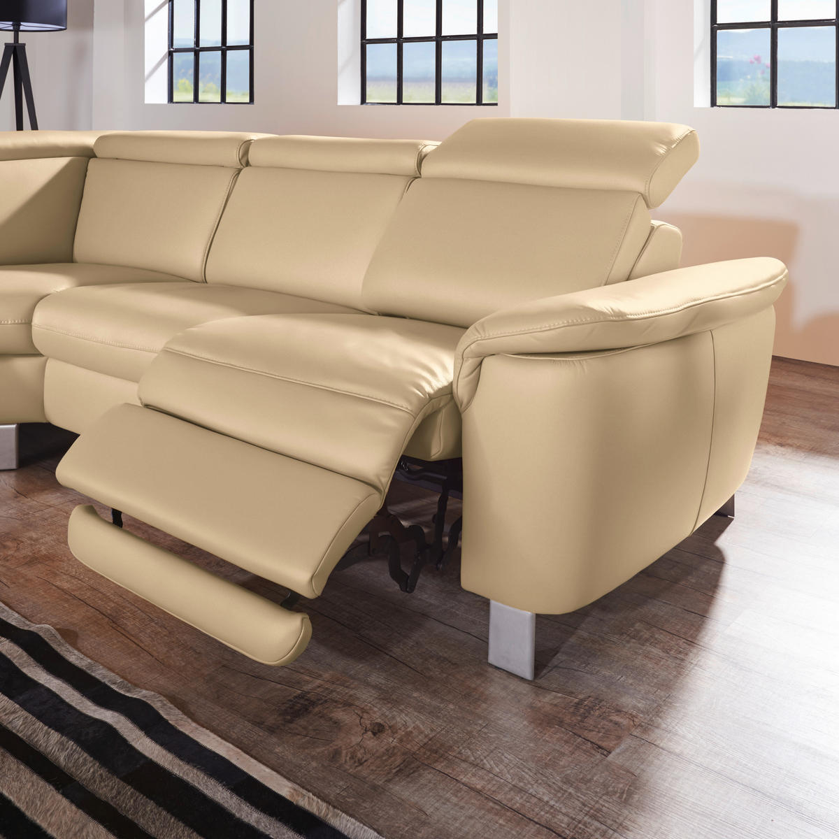ECKSOFA in Echtleder Hellbraun  - Hellbraun/Alufarben, Design, Leder/Metall (239/271cm) - Cantus