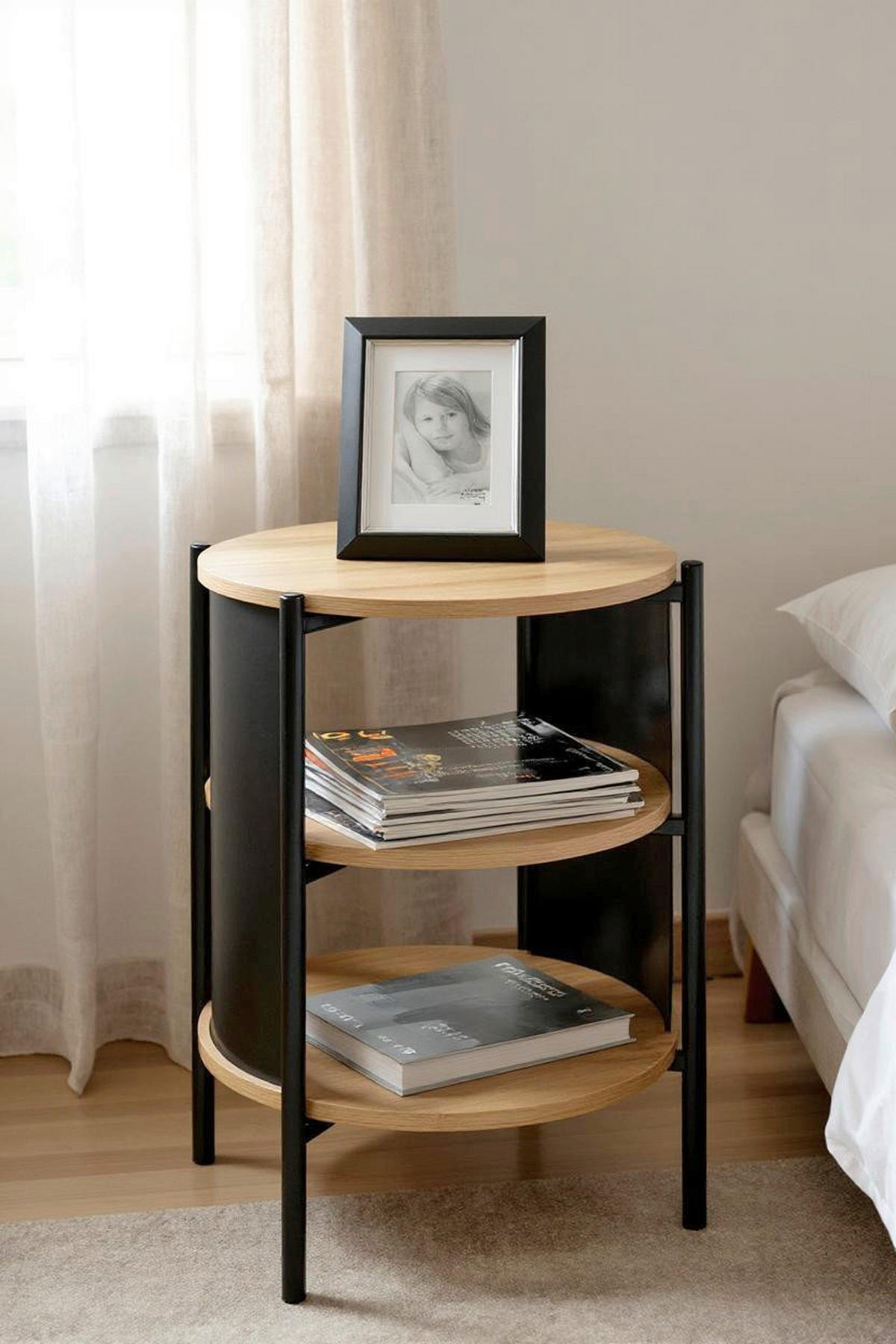 SIDOBORD i metall, trämaterial 44/44/60 cm  - svart/ekfärgad, Trend, metall/trämaterial (44/44/60cm)