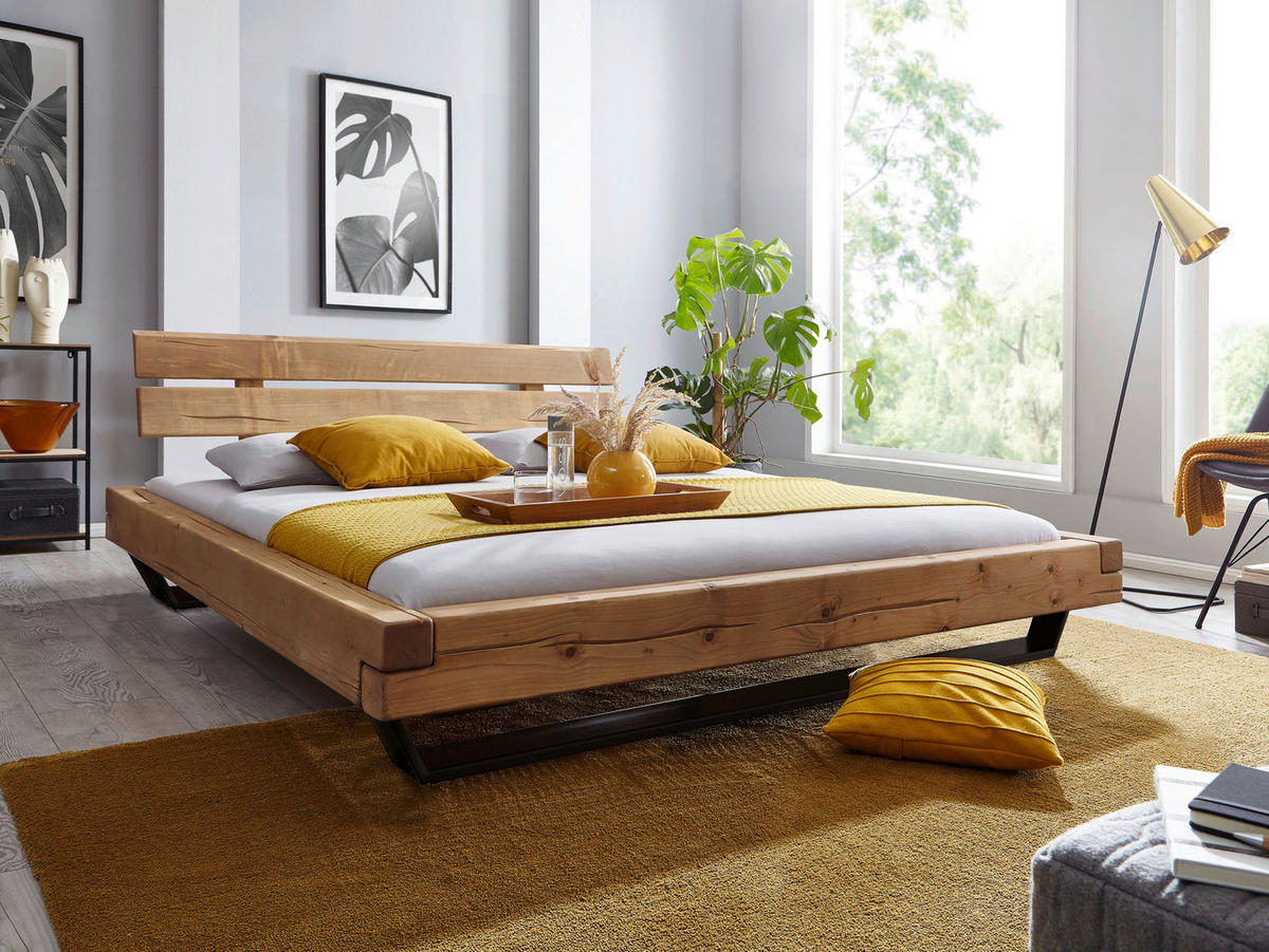 BALKENBETT 200/200 cm,  in Eichefarben, Bernsteinfarben,  - Eichefarben/Bernsteinfarben, KONVENTIONELL, Holz/Metall (200/200cm) - Livetastic