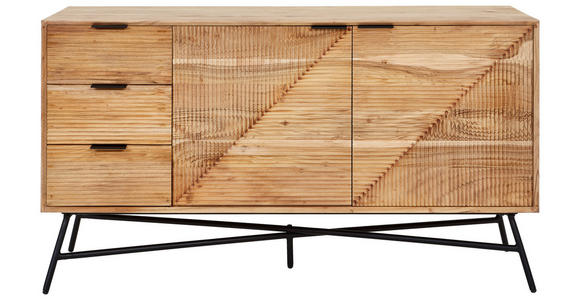 SIDEBOARD Akazie vollmassiv Schwarz, Akaziefarben Einlegeboden  - Schwarz/Akaziefarben, Design, Holz/Metall (145/80/45cm) - Ambia Home