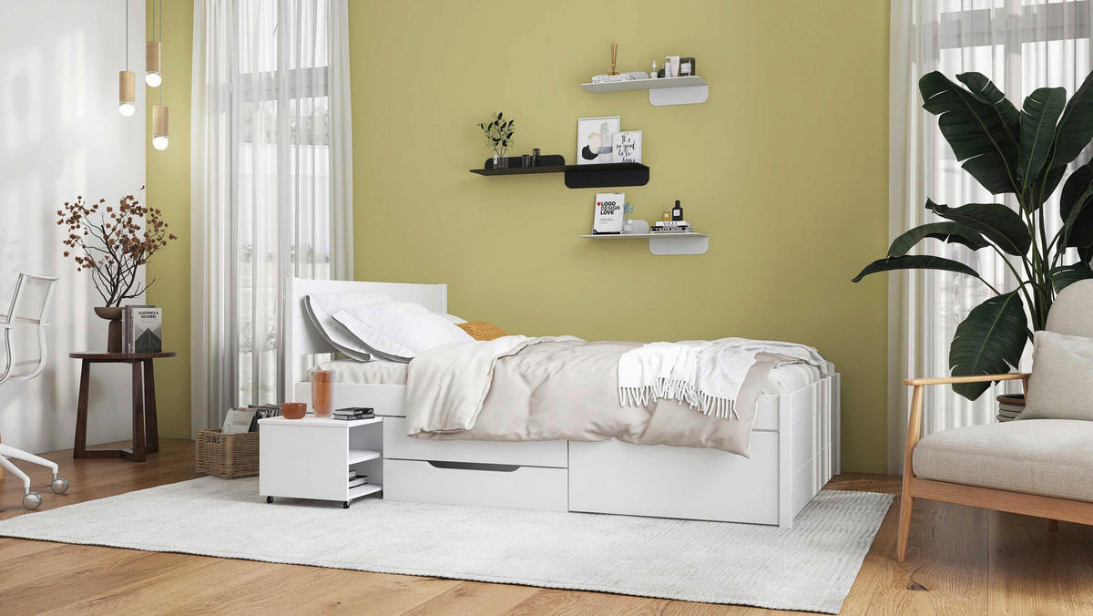 KREVET S PROSTOR. ZA ODLAGANJ   140/200 cm   bijela  - bijela/prirodne boje, Konvencionalno, drvo (140/200cm)
