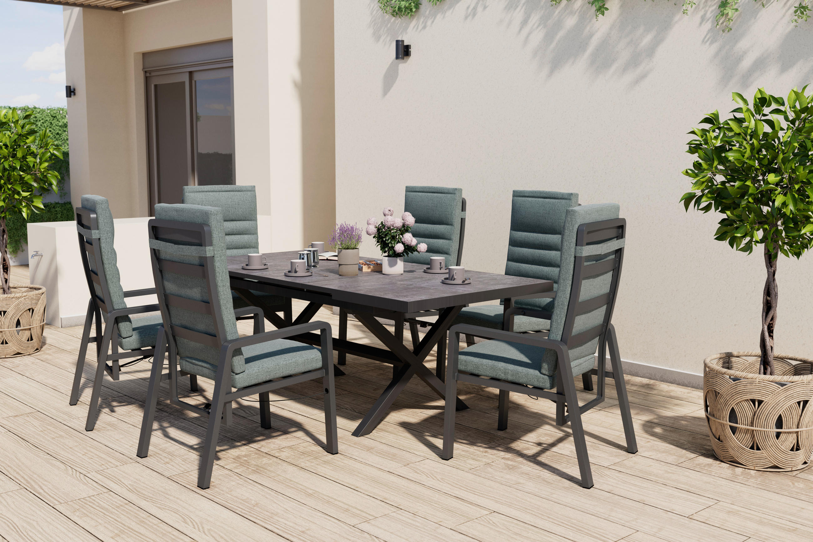 GARTENTISCH 200-260/100/76 cm  - Dunkelgrau/Anthrazit, Basics, Keramik/Metall (200-260/100/76cm) - Amatio