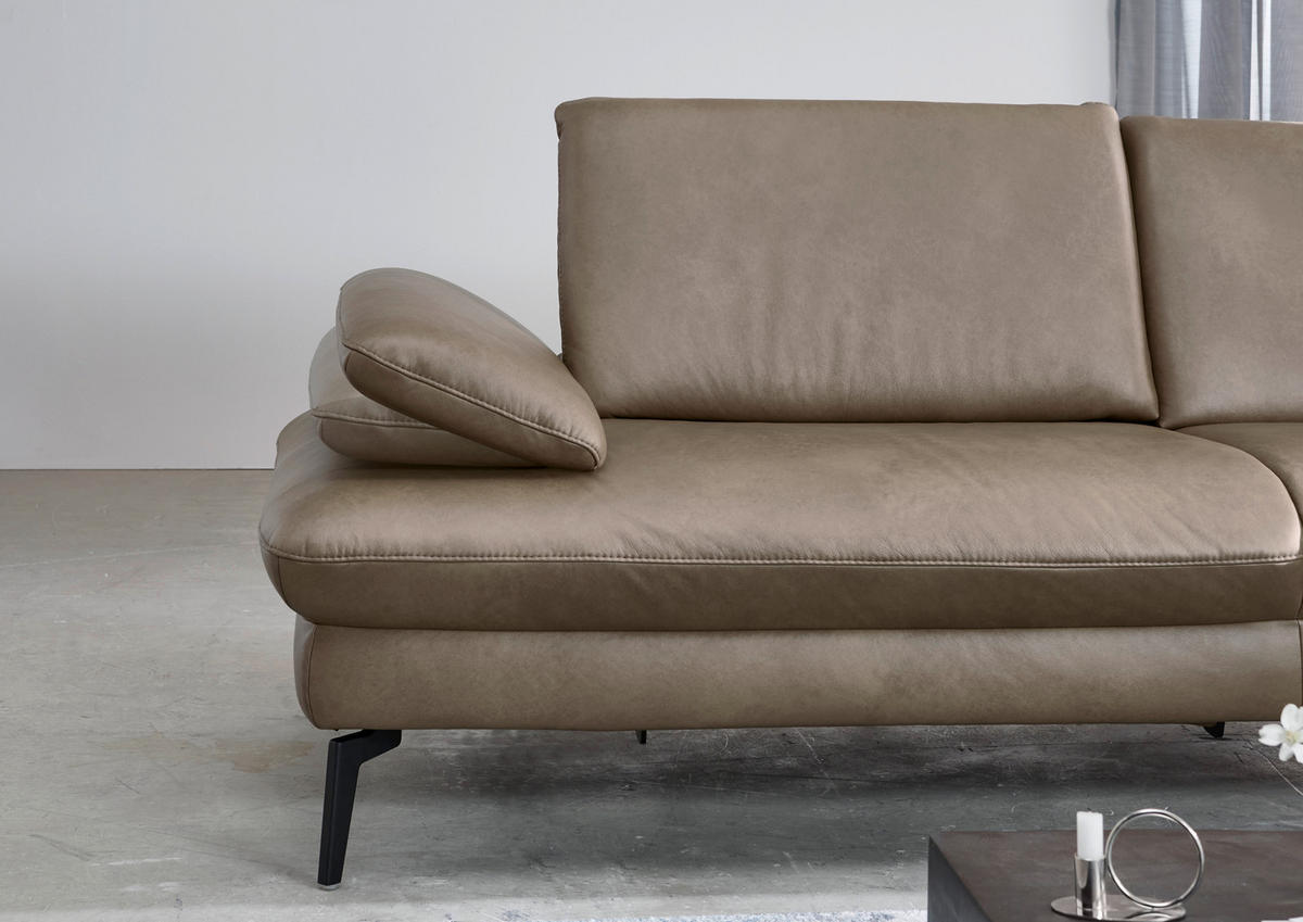 ECKSOFA in Echtleder Graubraun  - Graubraun/Schwarz, Design, Leder/Metall (157/325cm) - Dieter Knoll