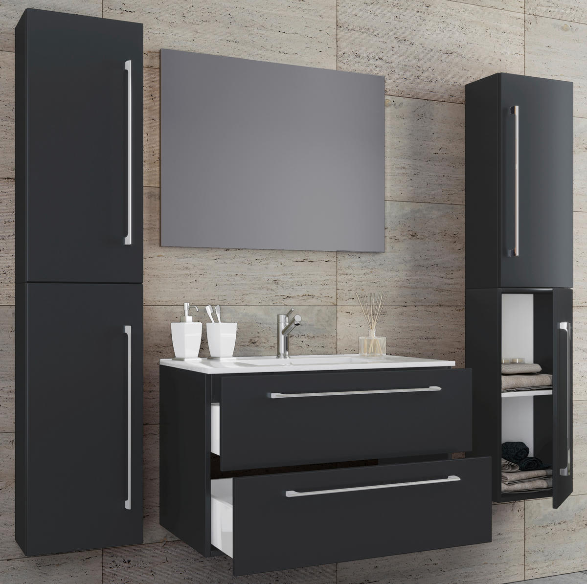 BADEZIMMER  in 147 cm  - Schwarz/Weiß, MODERN, Keramik/Holzwerkstoff (147cm) - MID.YOU