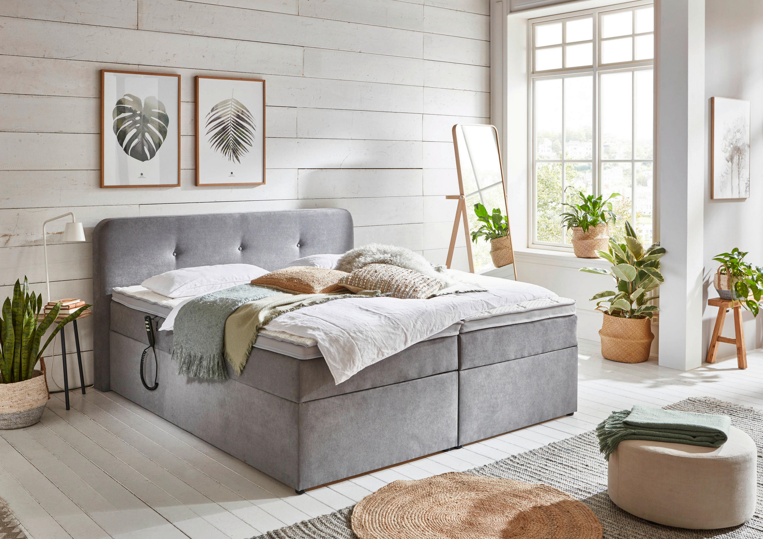 BOXSPRINGBETT 180/200 cm  in Hellgrau  - Hellgrau/Schwarz, KONVENTIONELL, Kunststoff/Textil (180/200cm) - Carryhome