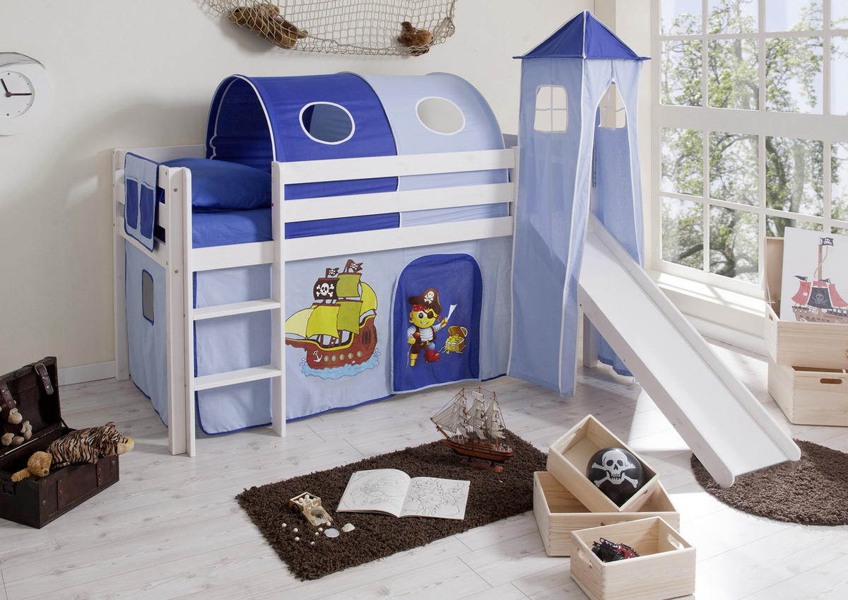 SPIELBETT Kiefer massiv 90/200 cm Blau, Weiß  - Blau/Weiß, Natur, Holz (90/200cm) - MID.YOU
