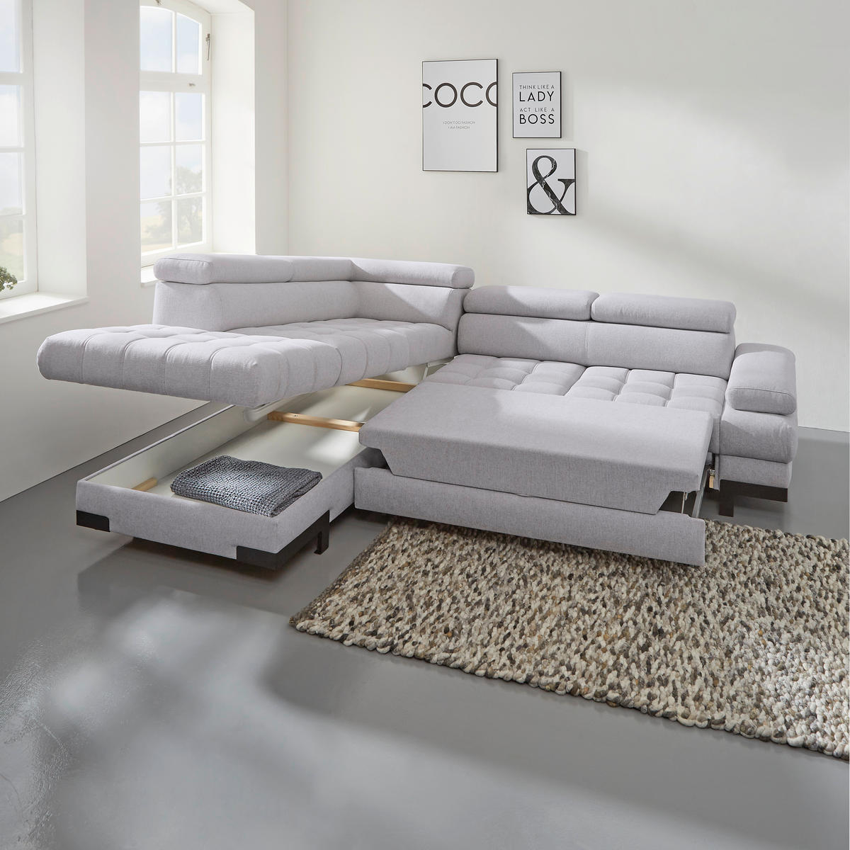 ECKSOFA Grau Webstoff  - Schwarz/Grau, Design, Textil/Metall (223/263cm) - Welnova